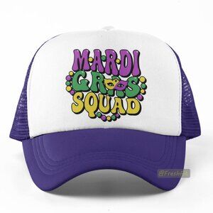 🆕Mardi Gras Squad Foam Trucker Hat Mesh Snapback Cap Purple/White